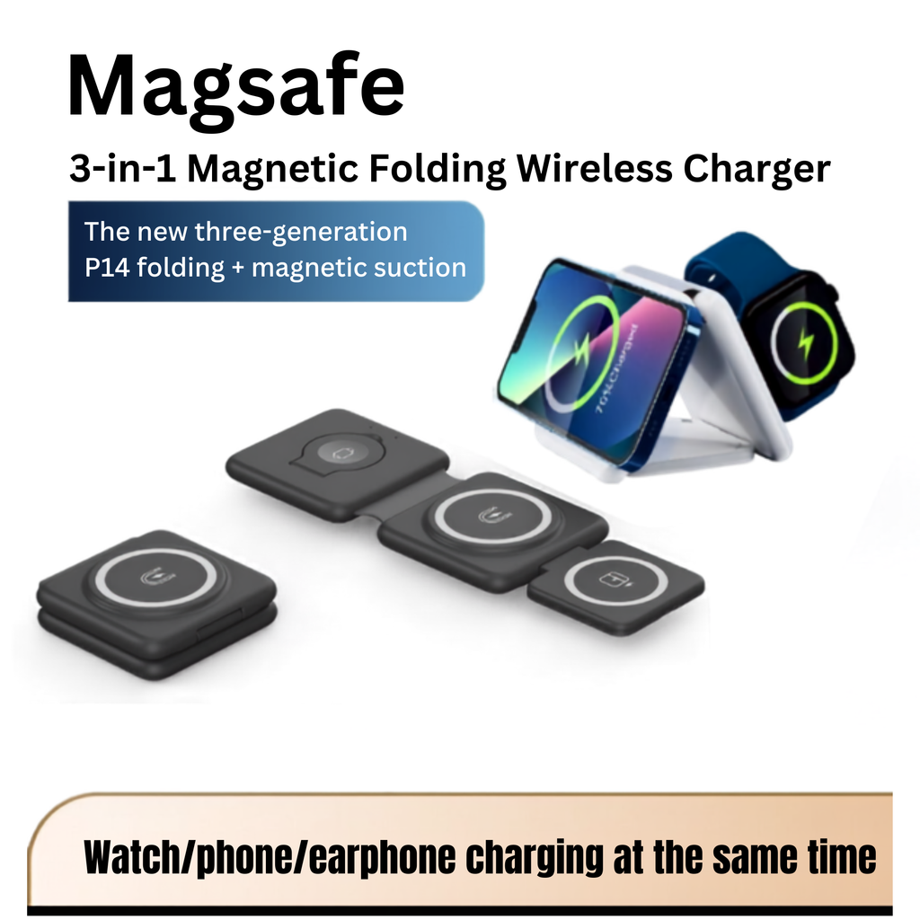 OmniCharge™ 3-in-1 Magnetic Folding Wireless Charger – Charge Phone, Watch & Earbuds Simultaneously
