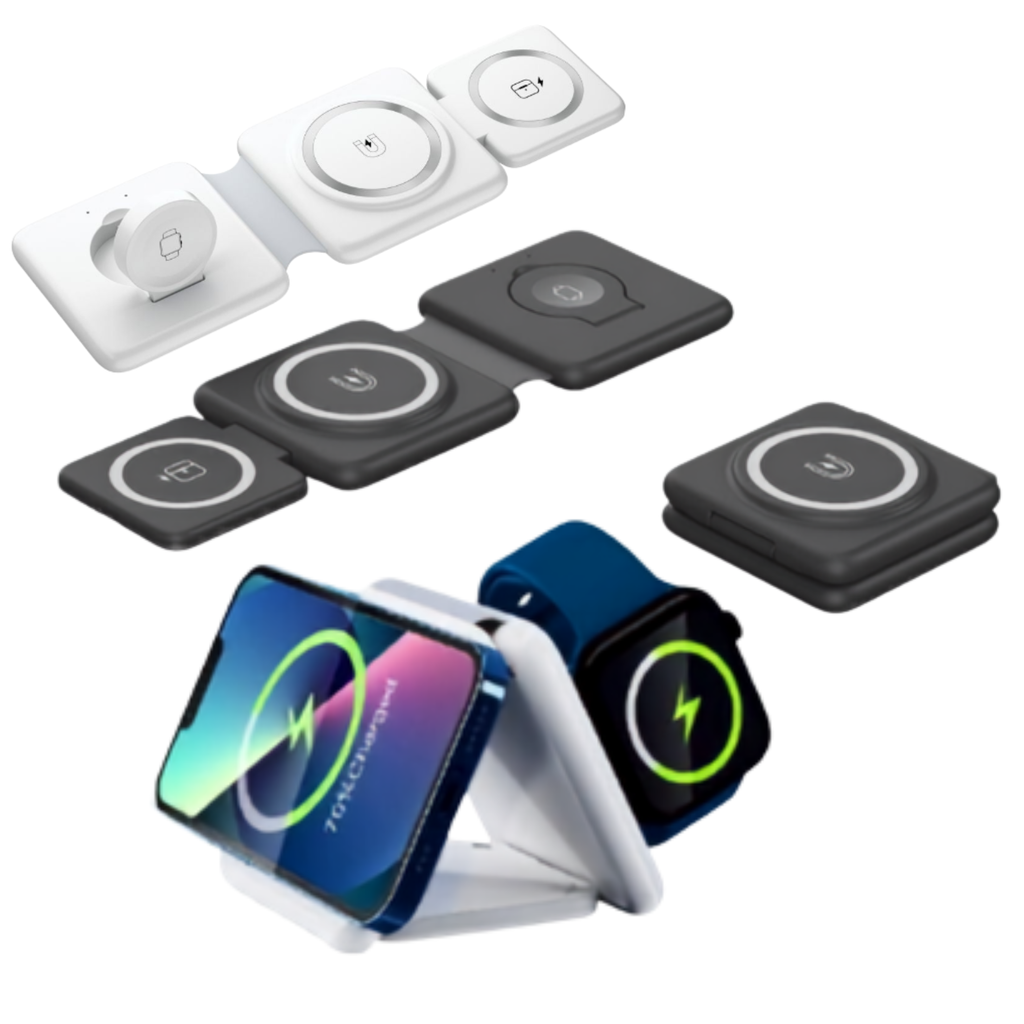 OmniCharge™ 3-in-1 Magnetic Folding Wireless Charger – Charge Phone, Watch & Earbuds Simultaneously