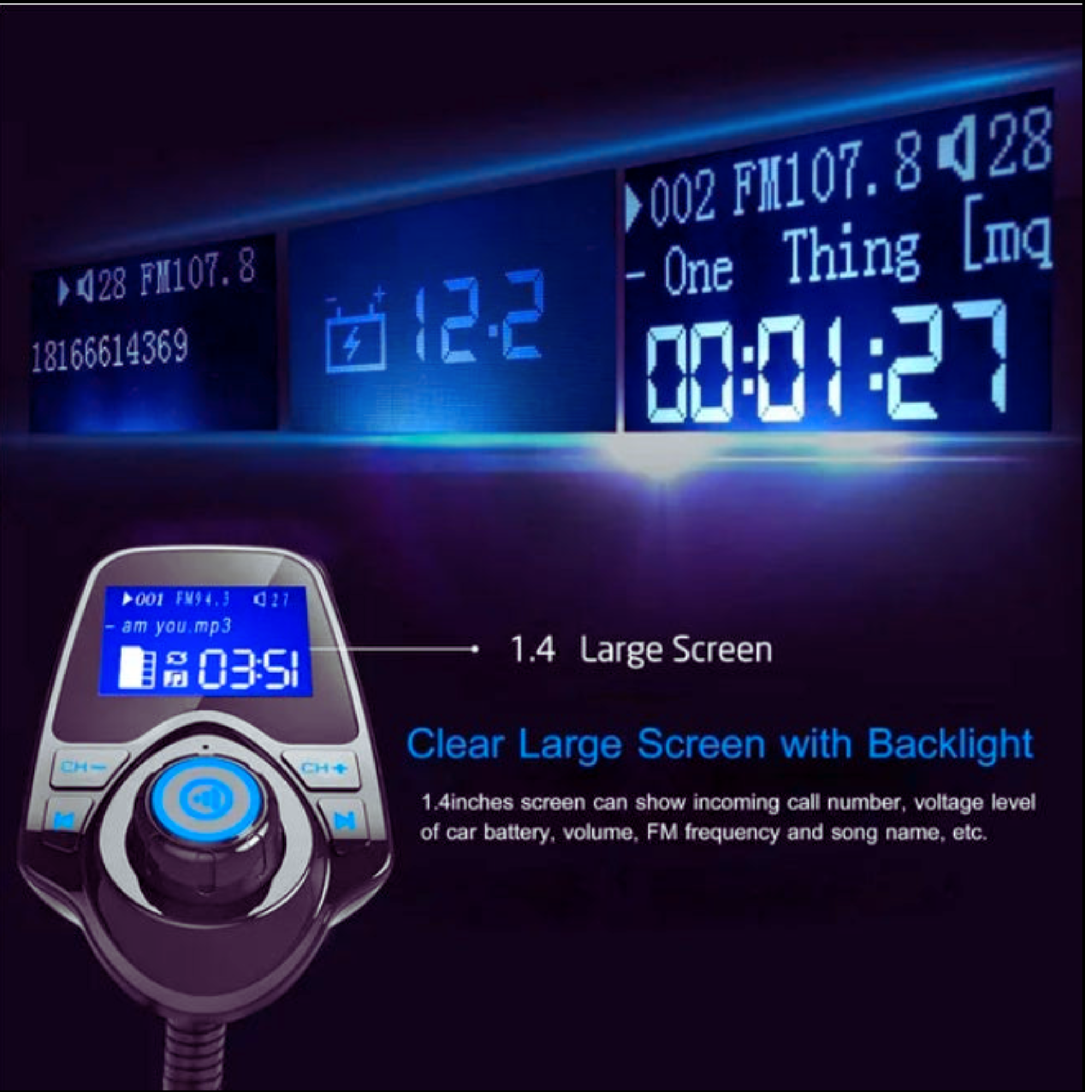 AutoTune™ Wireless FM Transmitter – Bluetooth Car Charger with Hands-Free Calling